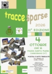 Locandina di Tracce Sparse a Carbognano 2026, terza edizione della mostra itinerante di arte contemporanea nel centro storico di Carbognano, in provincia di Viterbo.