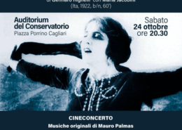 Locandina del cineconcerto “Cainà” a Cagliari, con la proiezione del film muto di Gennaro Righelli e le musiche originali di Mauro Palmas eseguite dal vivo per i sessant’anni della Cineteca Sarda.