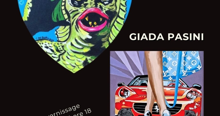 Locandina della mostra bipersonale di Giada Pasini e Cinzia Del Bubba alla Melograno Art Gallery di Livorno, dal 29 ottobre al 4 novembre 2026, con inaugurazione sabato 31 ottobre alle ore 18.00. L’esposizione esplora la Pop Art, la cultura visiva contemporanea, le icone musicali e cinematografiche e l’immaginario popolare.