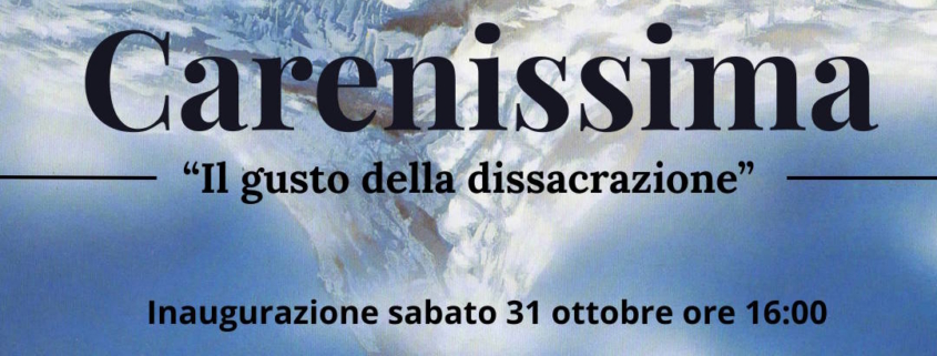 Locandina di “Carenissima – Il gusto della dissacrazione”, mostra collettiva alla Casa Museo Carena di Rivoli, nella Dependance di via Rombò 14. L’esposizione riunisce 27 artisti legati all’universo creativo di Carena ed è in programma dal 31 ottobre all’8 dicembre 2026. Inaugurazione sabato 31 ottobre alle ore 16.