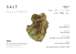 Locandina della mostra Salt di Ella Littwitz, ideata da Sergio Edelstein e curata da Micol Di Veroli, presso Sala 1 – Centro Internazionale d’Arte Contemporanea, in Piazza di Porta San Giovanni 10 a Roma. In mostra sculture, opere su carta e un’installazione sonora ispirate al paesaggio del Mar Morto e del Monte Sodoma.
